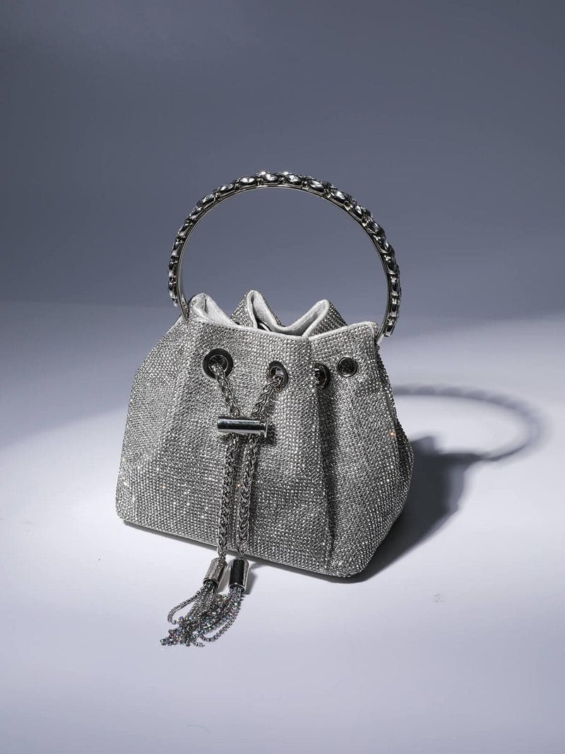 Mattea Crystal Embellished Bucket Bag In Silver