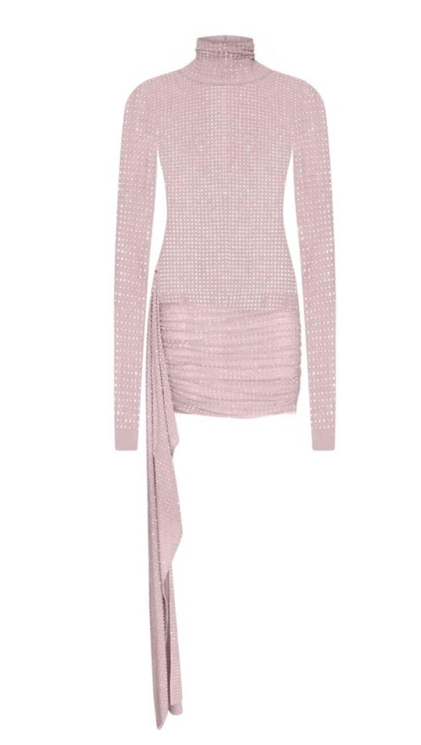AIIZIE RHINESTONES MESH MINI DRESS IN NUDE - product image