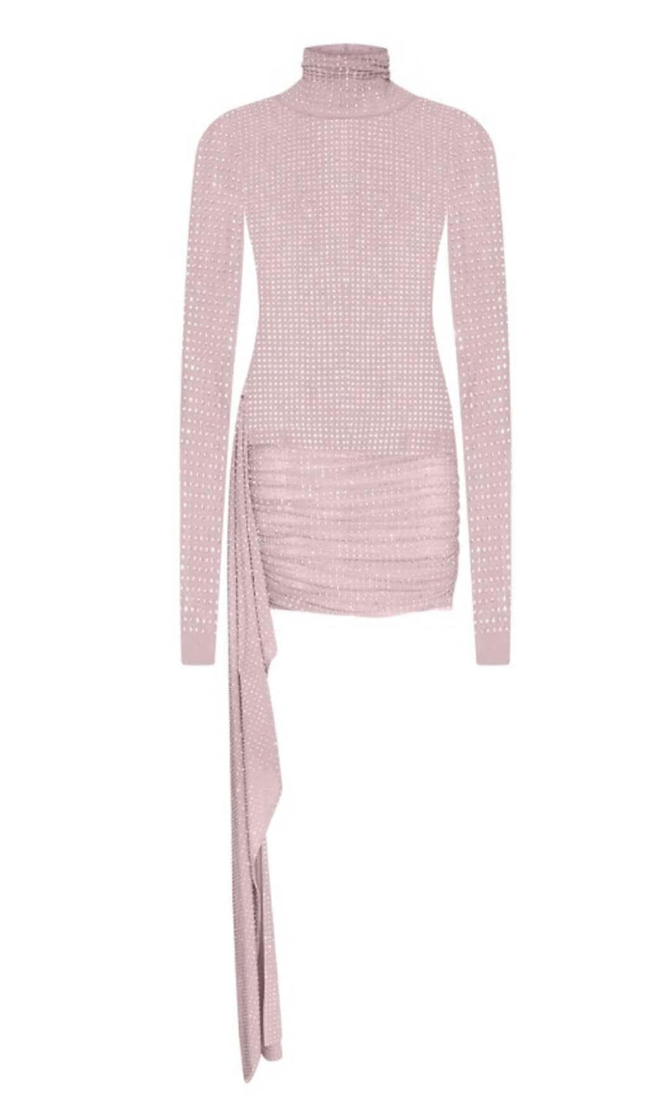 MINI ABITO IN RETE CON STRASS COLOR NUDE
