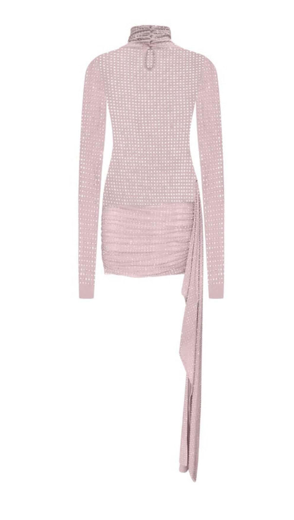 AIIZIE RHINESTONES MESH MINI DRESS IN NUDE - product image