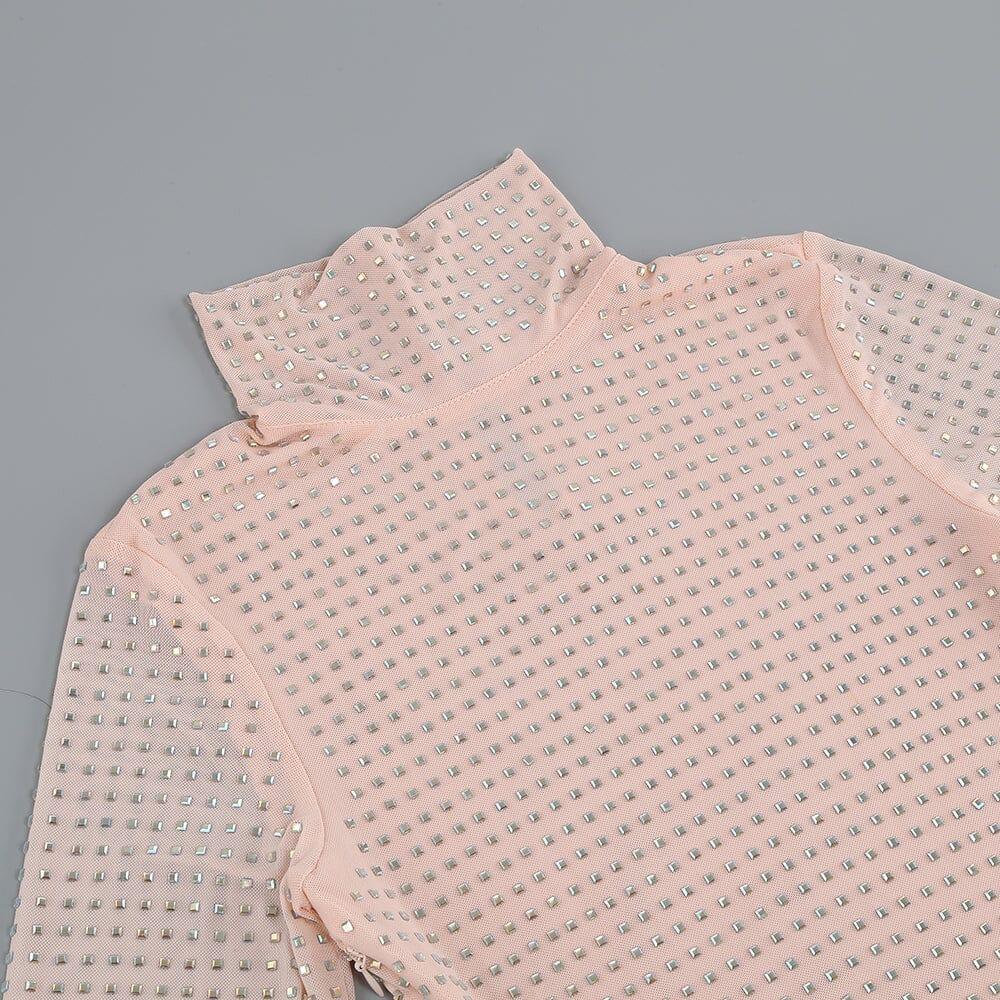 AIIZIE RHINESTONES MESH MINI DRESS IN NUDE - product image