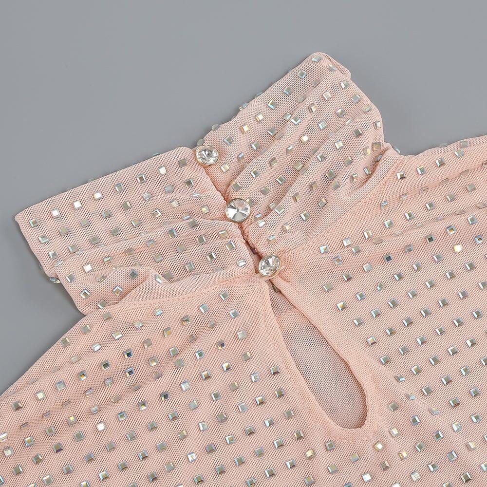 AIIZIE RHINESTONES MESH MINI DRESS IN NUDE - product image