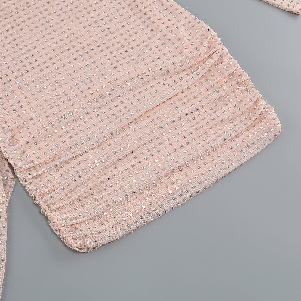 AIIZIE RHINESTONES MESH MINI DRESS IN NUDE - product image