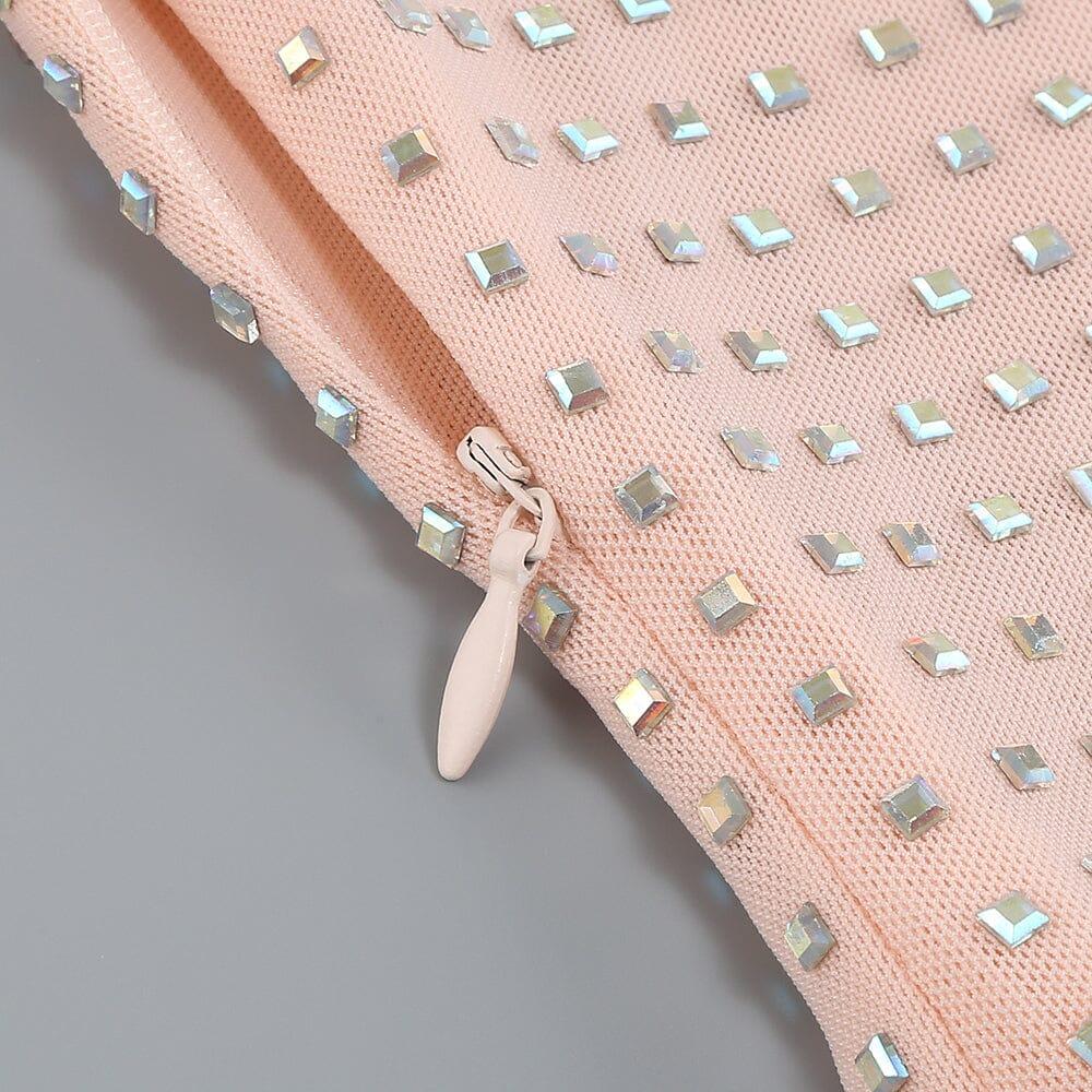 AIIZIE RHINESTONES MESH MINI DRESS IN NUDE - product image