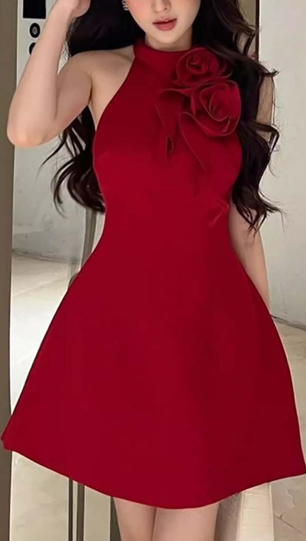 AIIZIE ROSE EMBELLISHED SATIN MINI DRESS IN RED - product image