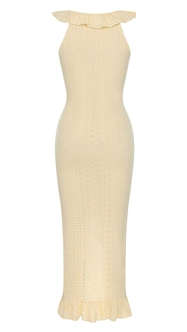 AIIZIE RUCHED RUFFLE TRIM MIDI DRESS - product image