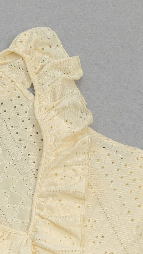 RUCHED RUFFLE TRIM MIDI DRESS