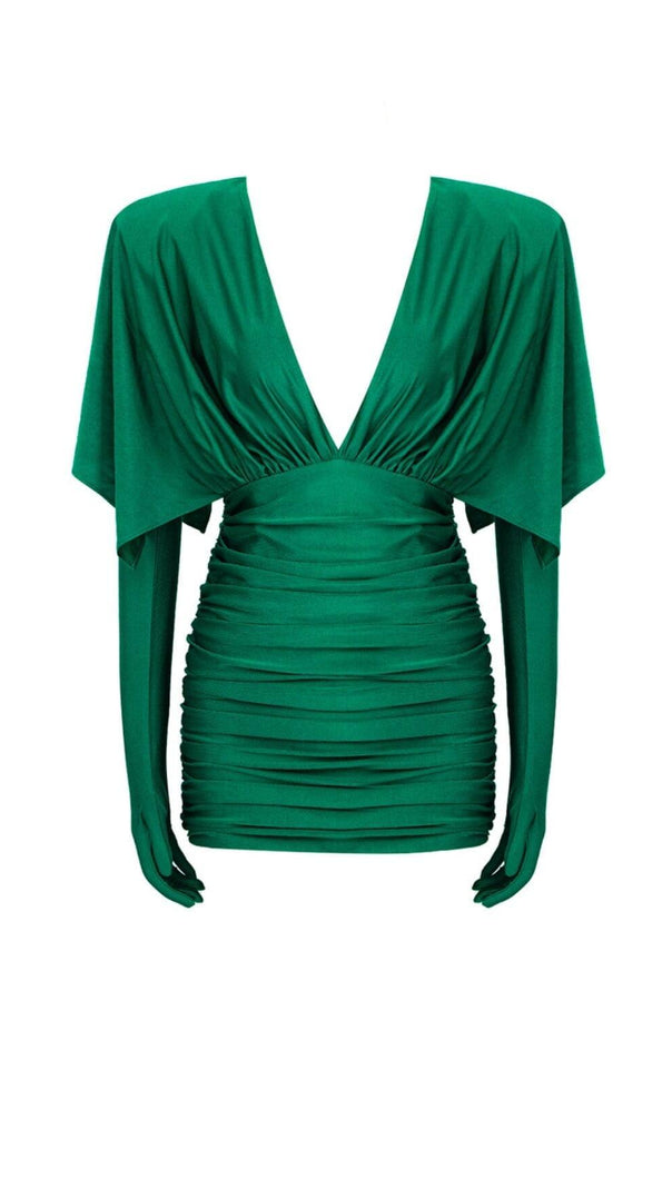 AIIZIE RUCHED SATIN MINI DRESS IN GREEN - product image