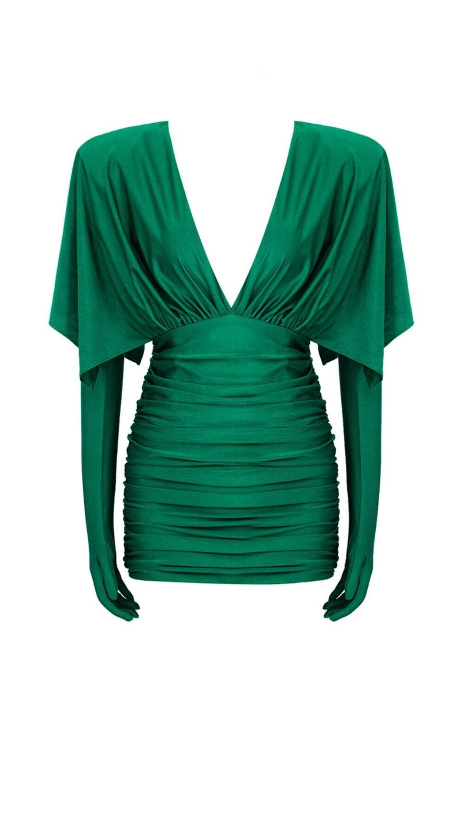 RUCHED SATIN MINI DRESS IN GREEN