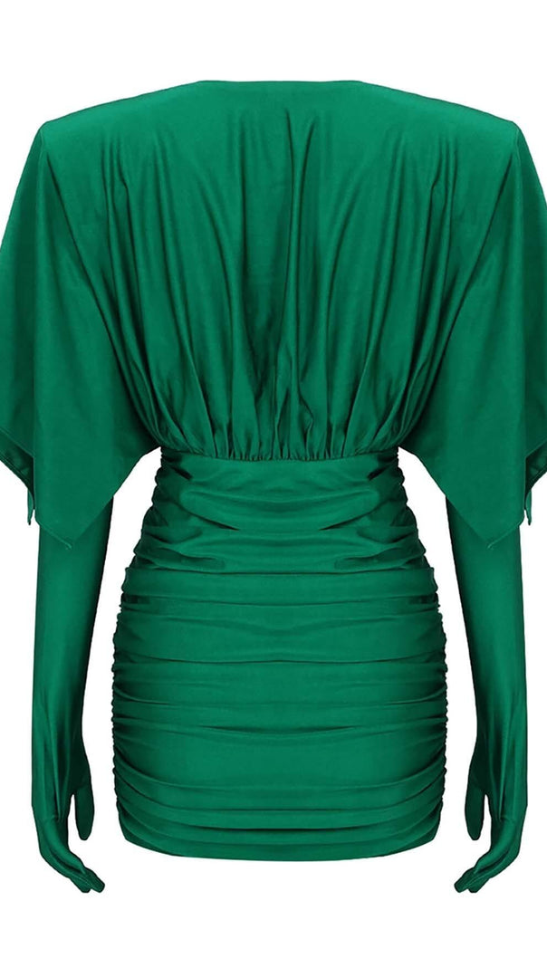 AIIZIE RUCHED SATIN MINI DRESS IN GREEN - product image