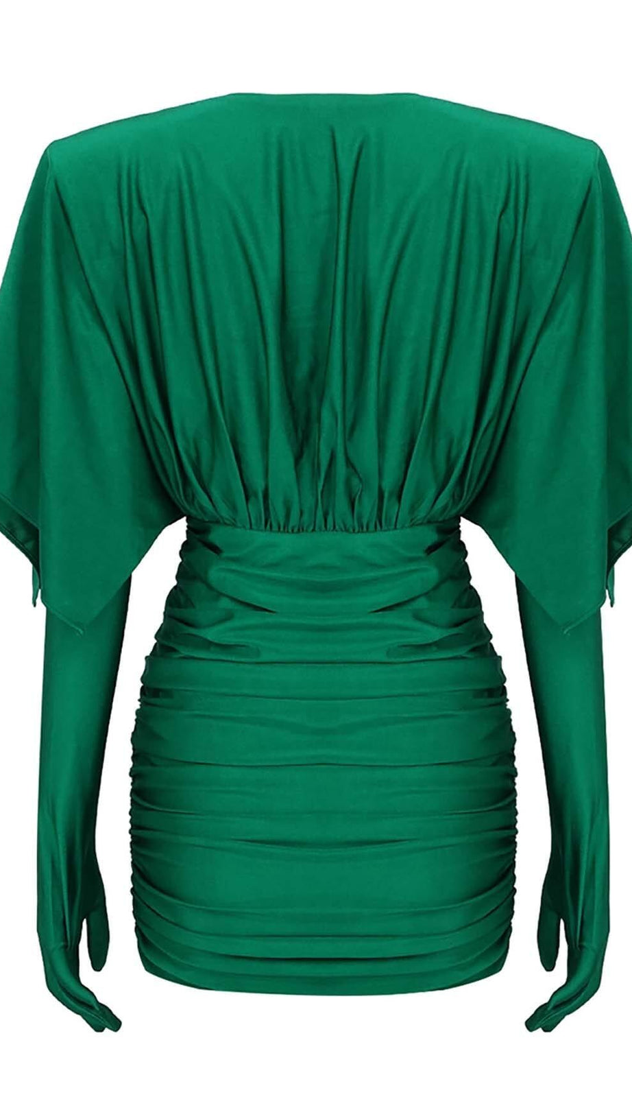 RUCHED SATIN MINI DRESS IN GREEN