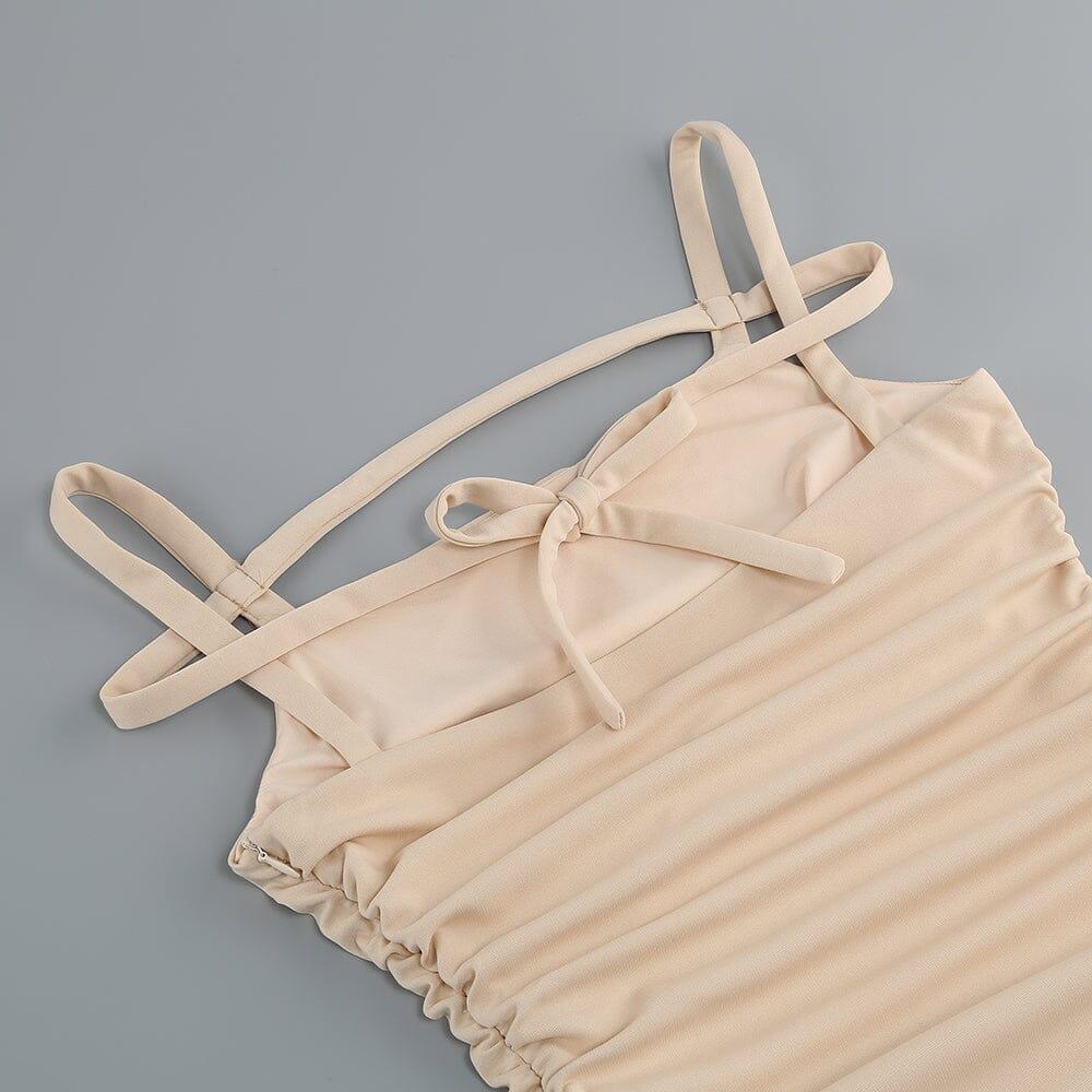 AIIZIE RUCHED STRAPPY MIDI DRESS IN NUDE - product image