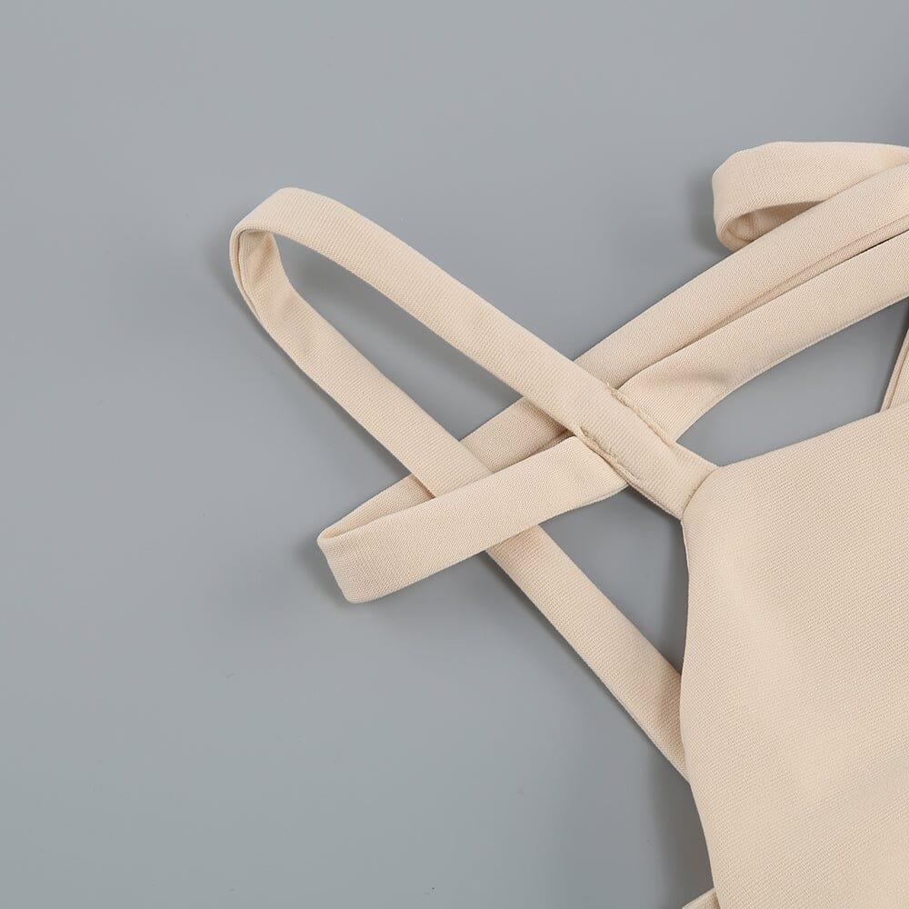 AIIZIE RUCHED STRAPPY MIDI DRESS IN NUDE - product image