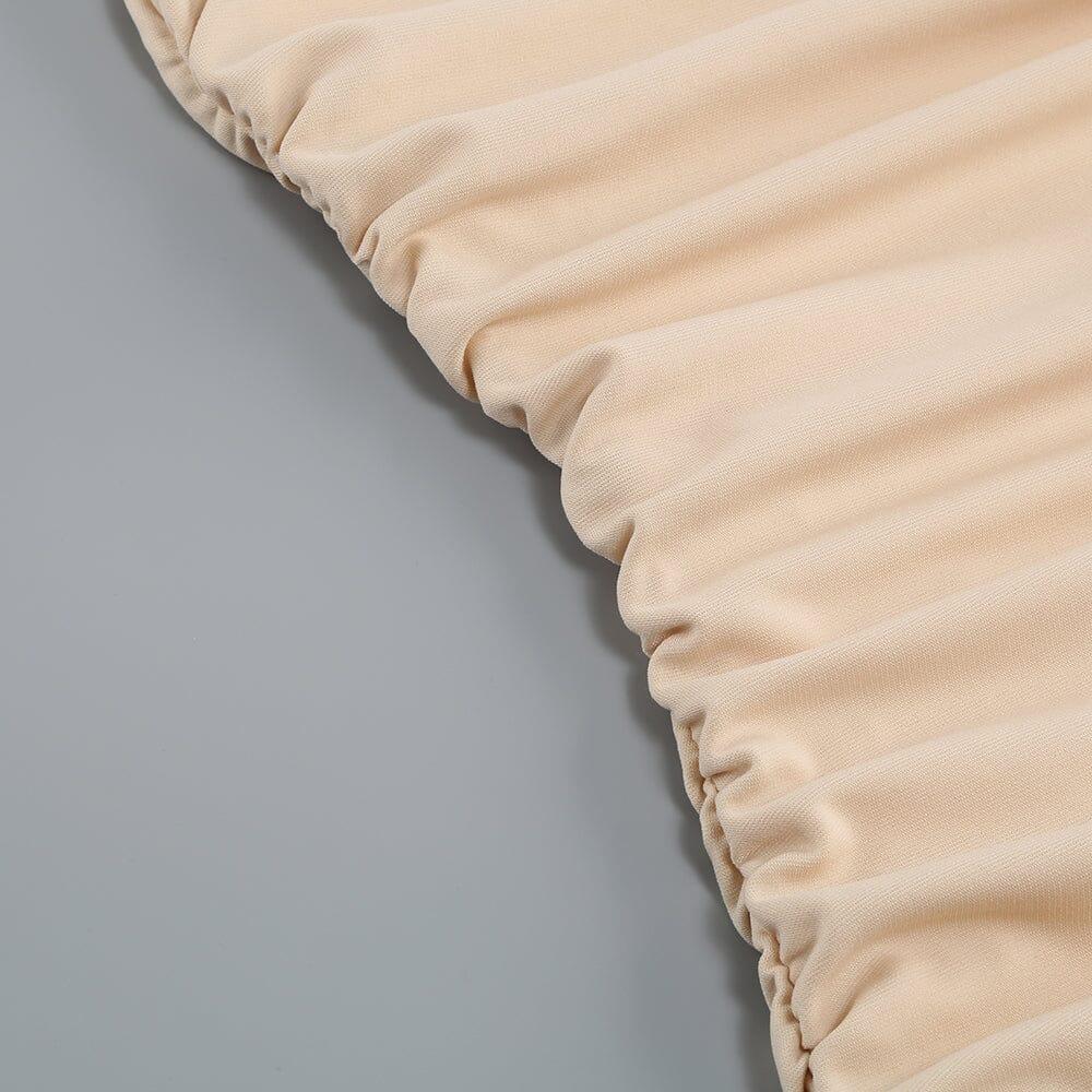 ABITO MIDI CON SPALLINE E RUCHES NUDE