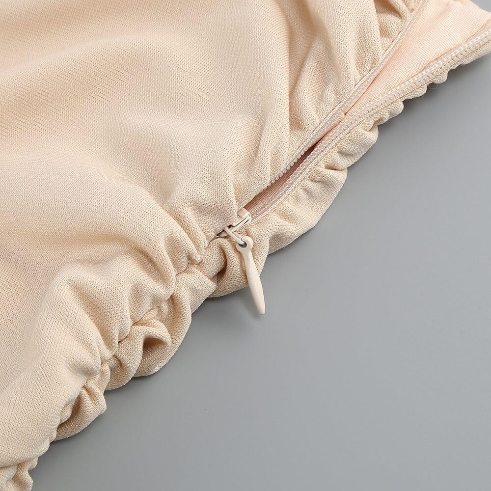 ABITO MIDI CON SPALLINE E RUCHES NUDE