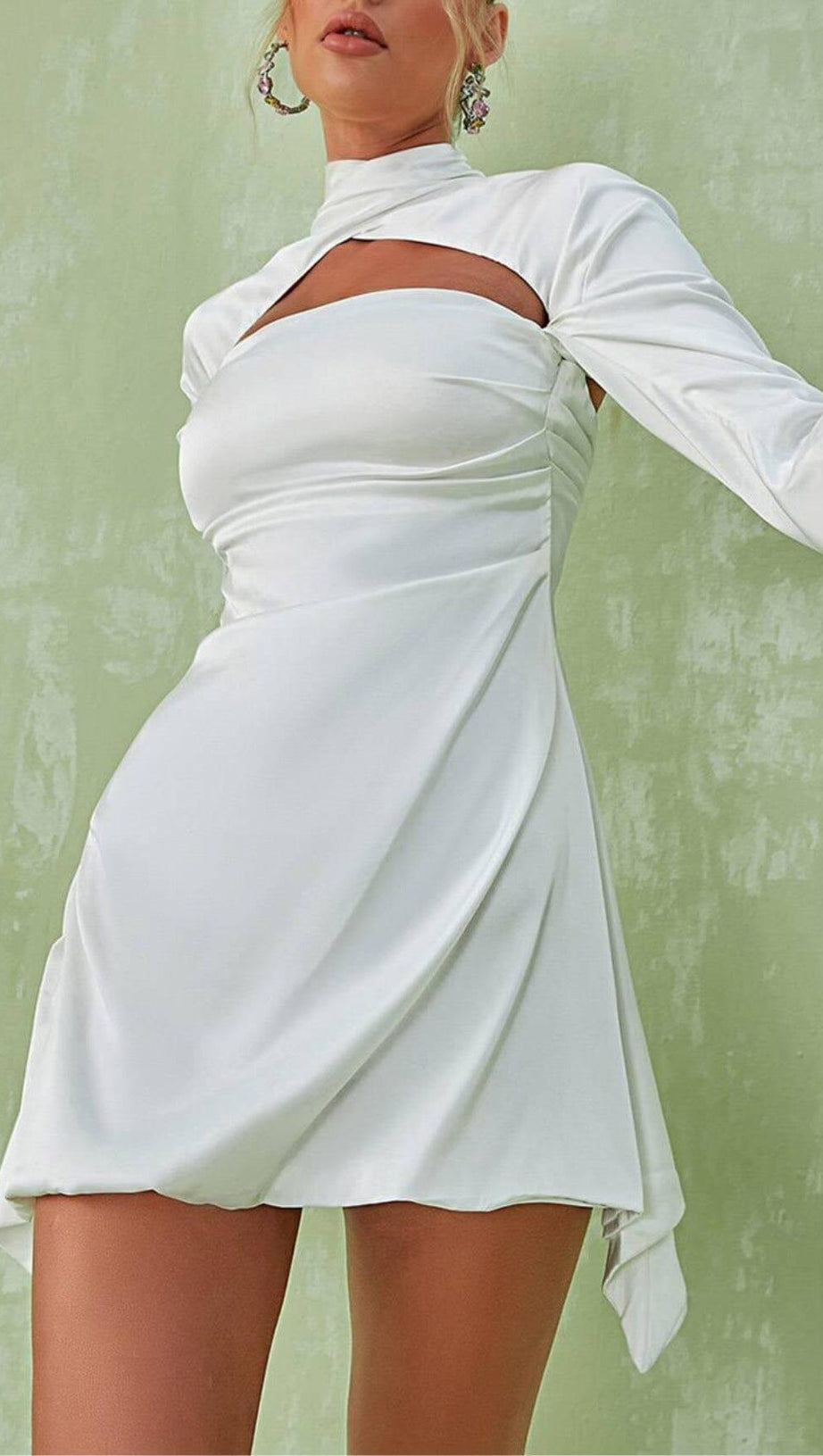 SATIN MINI DRESS IN IVORY