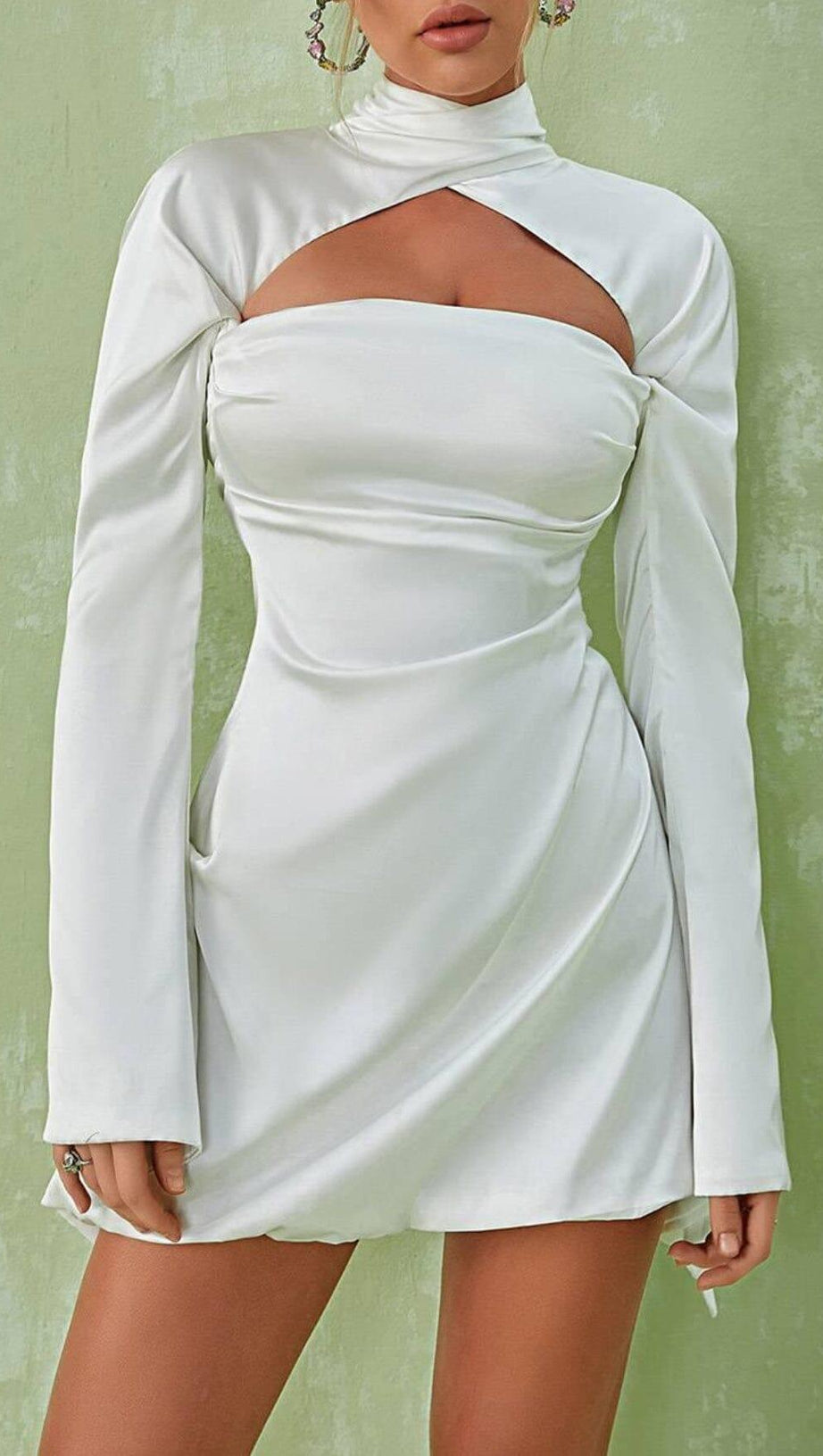 SATIN MINI DRESS IN IVORY