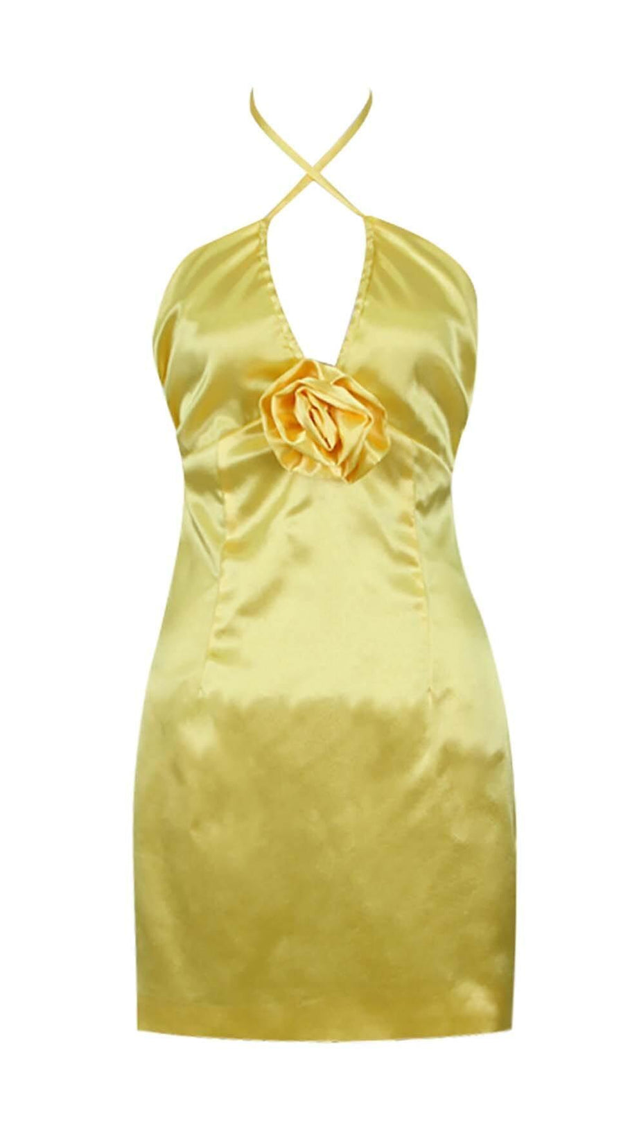 SATIN STRAPPY HALTER NECK DRESS IN GOLD