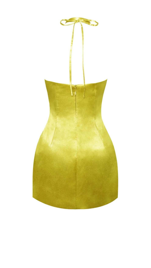 AIIZIE SATIN STRAPPY HALTER NECK DRESS IN GOLD - product image
