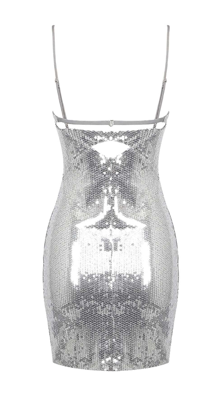 MINI ABITO DRAPPEGGIATO CON TAGLIO DI PAILLETTES IN ARGENTO METALLIZZATO
