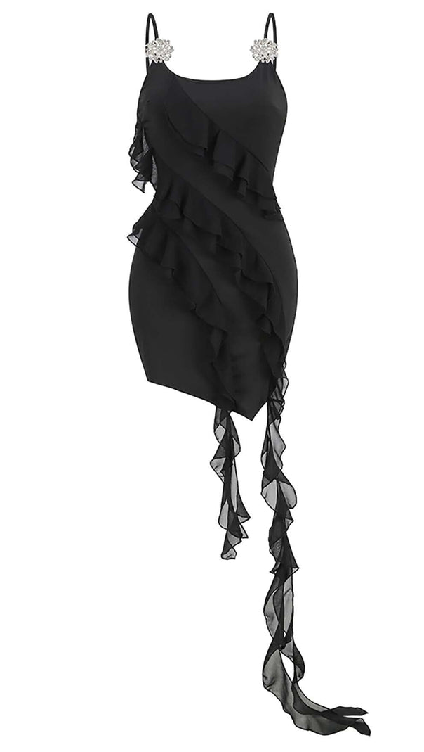 AIIZIE SLEEVELESS LRREGULAR RUFFLE MINI DRESS IN BLACK - product image