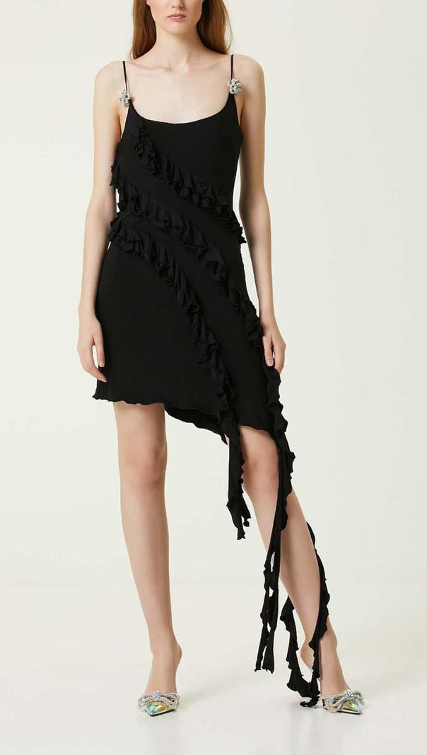 AIIZIE SLEEVELESS LRREGULAR RUFFLE MINI DRESS IN BLACK - product image