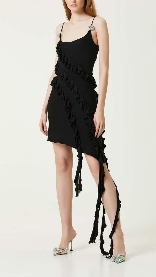 AIIZIE SLEEVELESS LRREGULAR RUFFLE MINI DRESS IN BLACK - product image
