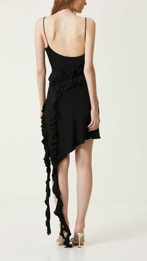 AIIZIE SLEEVELESS LRREGULAR RUFFLE MINI DRESS IN BLACK - product image