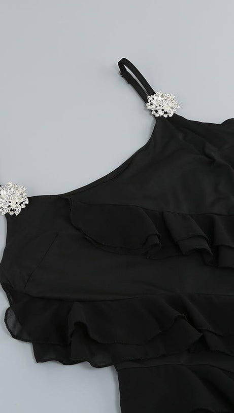 ABITO CORTO SENZA MANICHE CON VOLANT REGOLARE NERO