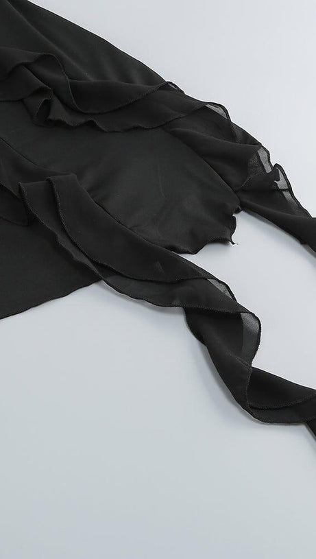 ABITO CORTO SENZA MANICHE CON VOLANT REGOLARE NERO