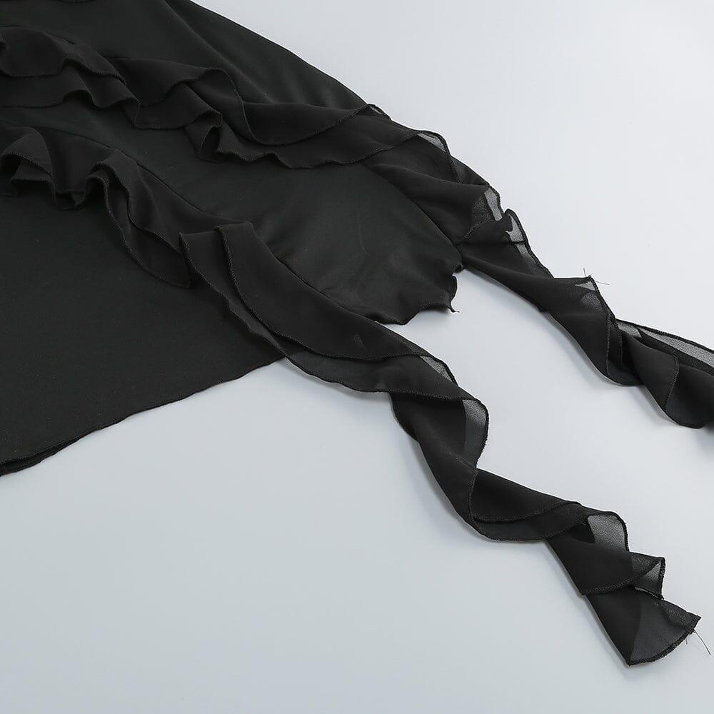 AIIZIE SLEEVELESS LRREGULAR RUFFLE MINI DRESS IN BLACK - product image