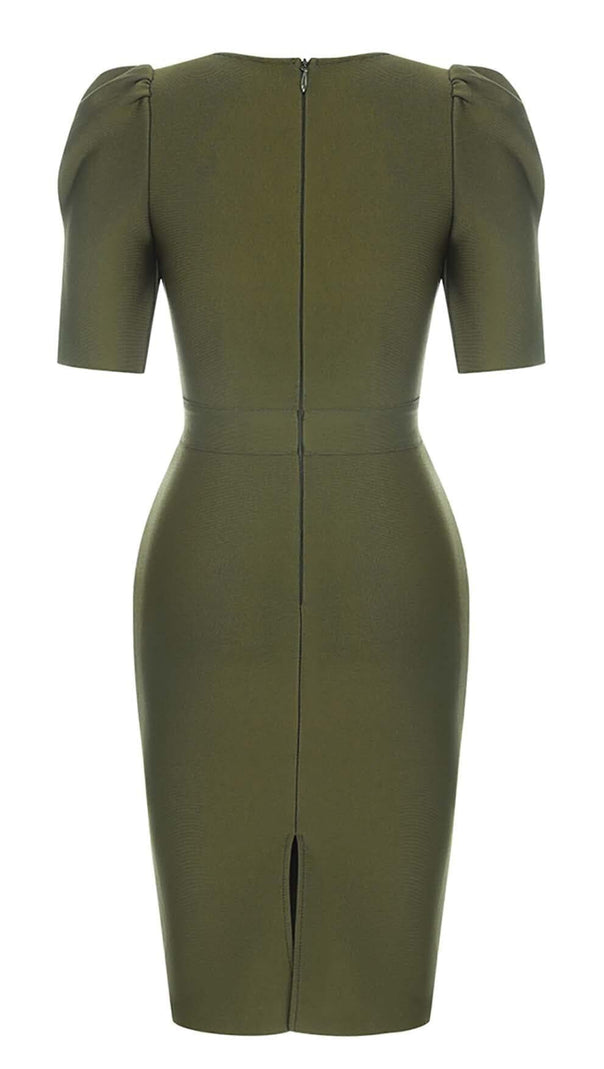 AIIZIE SQUARE COLLAR BUTTON MIDI DRESS IN OLIVE GREEN - product image
