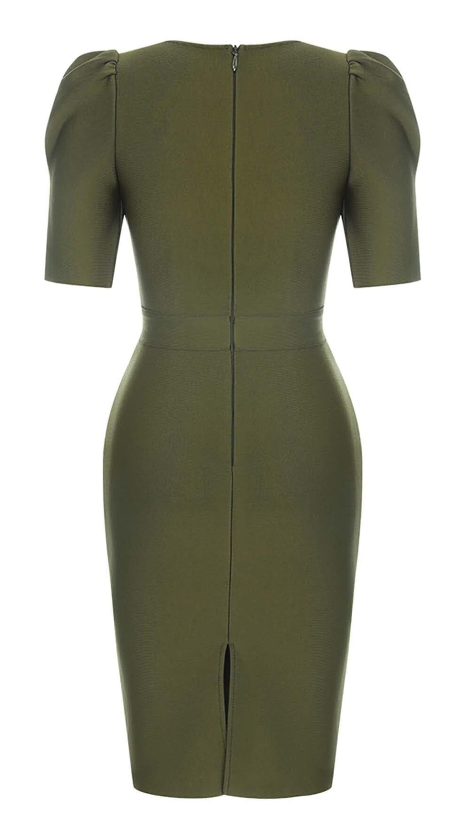 MIDIKLEID MIT ECKIGEM KRAGEN UND KNOPF IN OLIVGRÜN