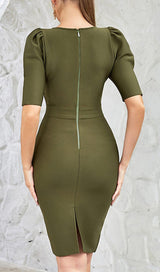 SQUARE COLLAR BUTTON MIDI DRESS IN OLIVE GREEN