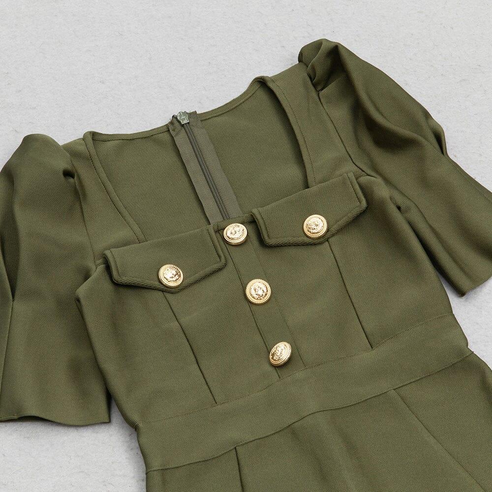 AIIZIE SQUARE COLLAR BUTTON MIDI DRESS IN OLIVE GREEN - product image