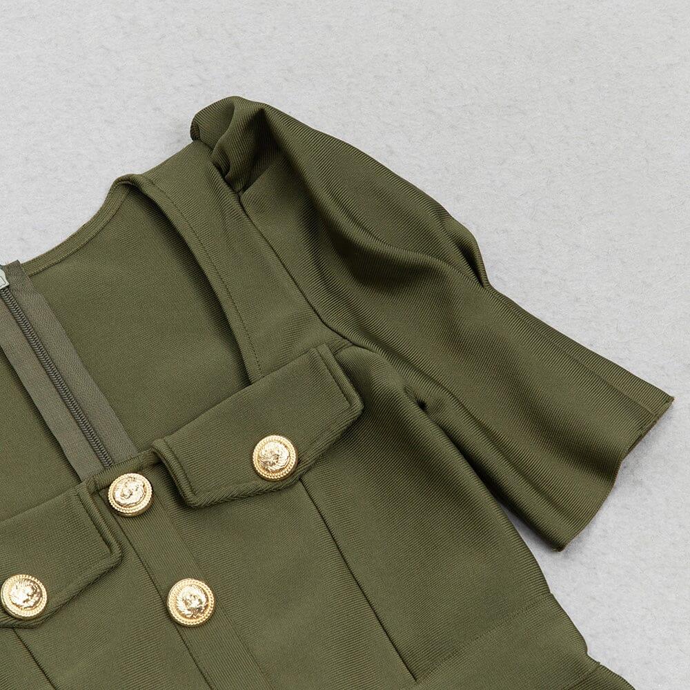 AIIZIE SQUARE COLLAR BUTTON MIDI DRESS IN OLIVE GREEN - product image