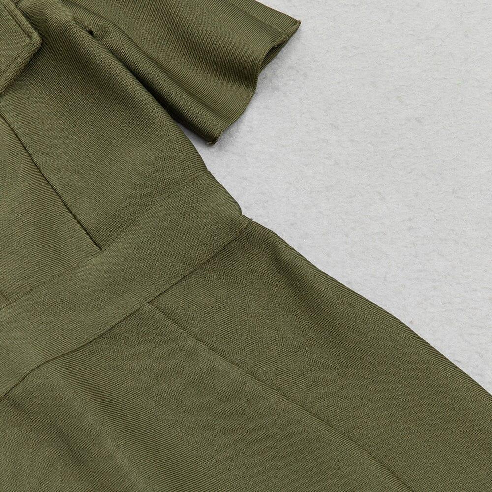 AIIZIE SQUARE COLLAR BUTTON MIDI DRESS IN OLIVE GREEN - product image