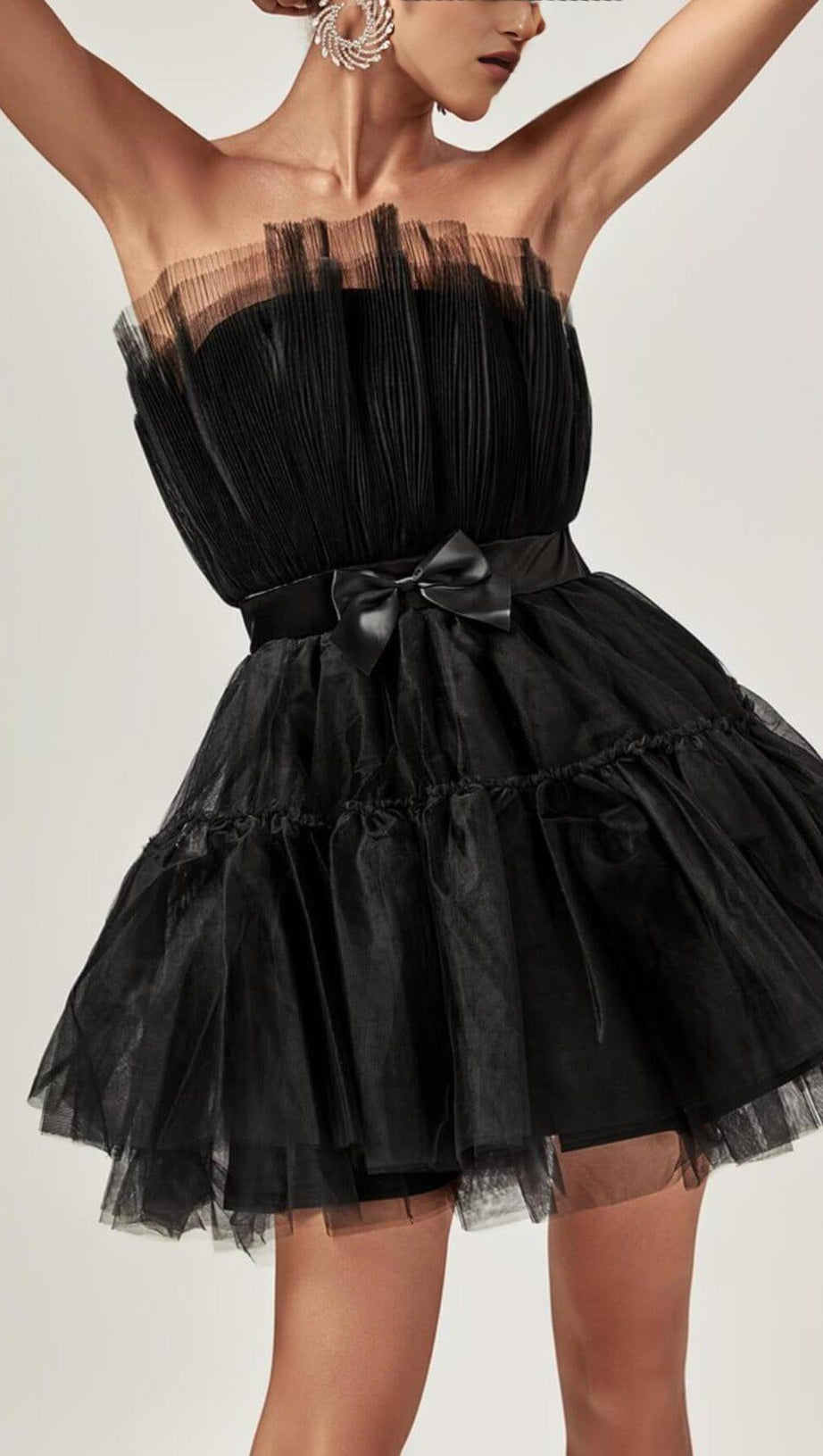 STRAPLESS MESH MINI DRESS IN BLACK