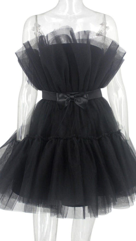TRÄGERLOSES MESH-MINIKLEID IN SCHWARZ