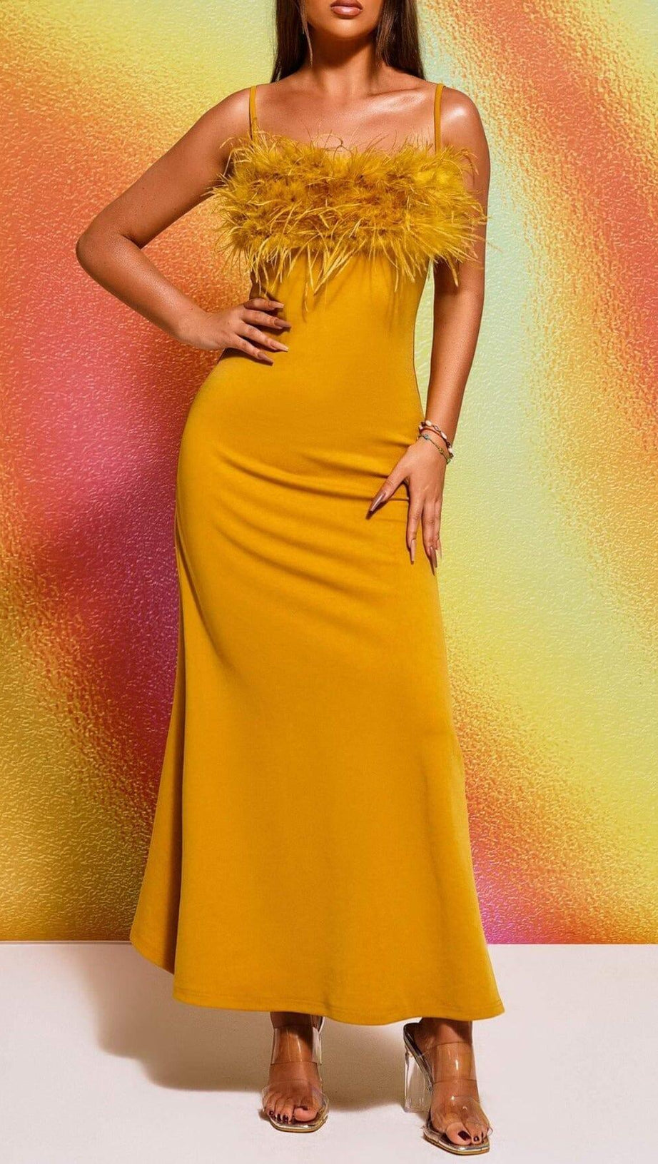 STRAPPY FEATHER MAXI DRESS