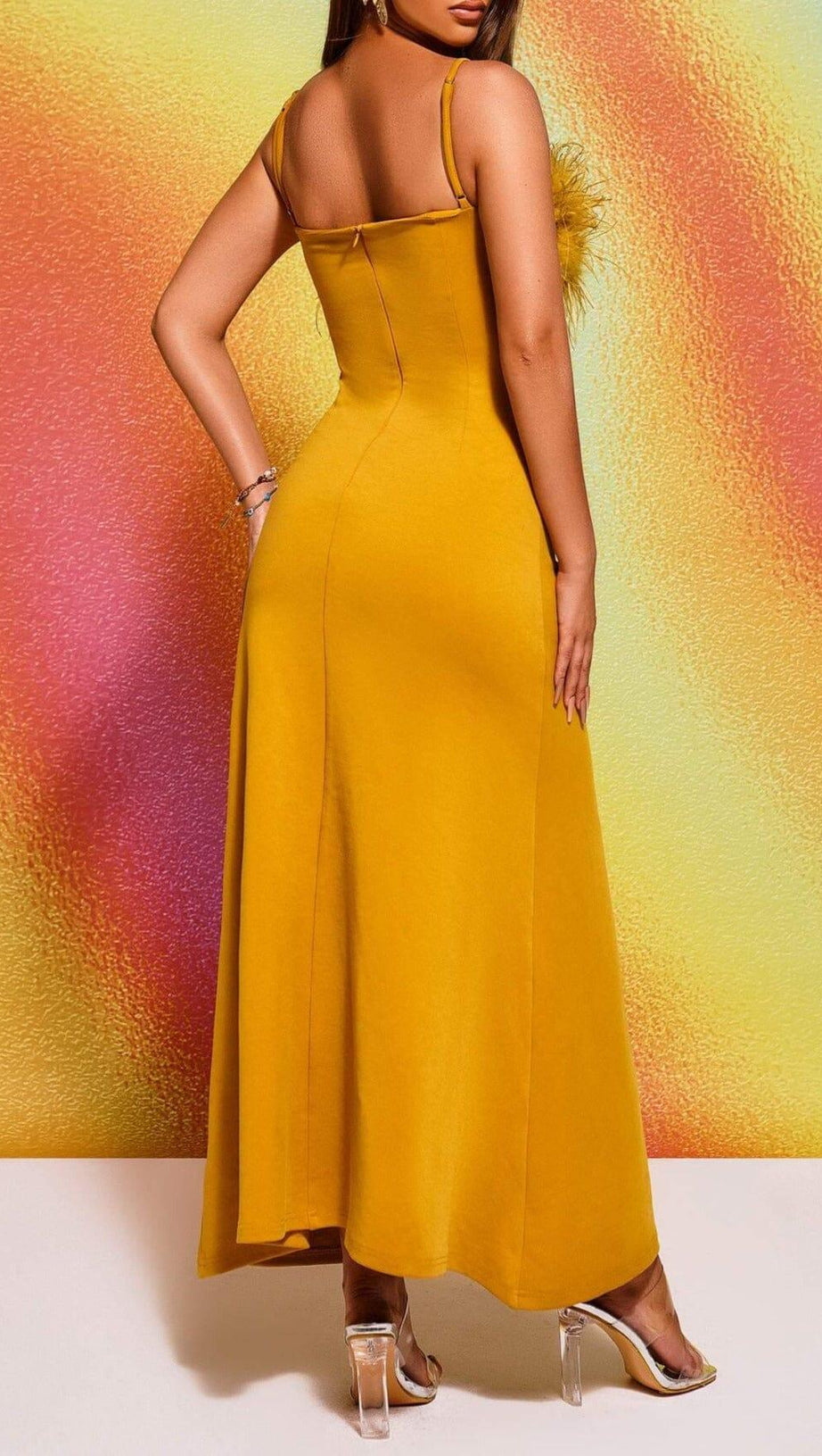 STRAPPY FEATHER MAXI DRESS