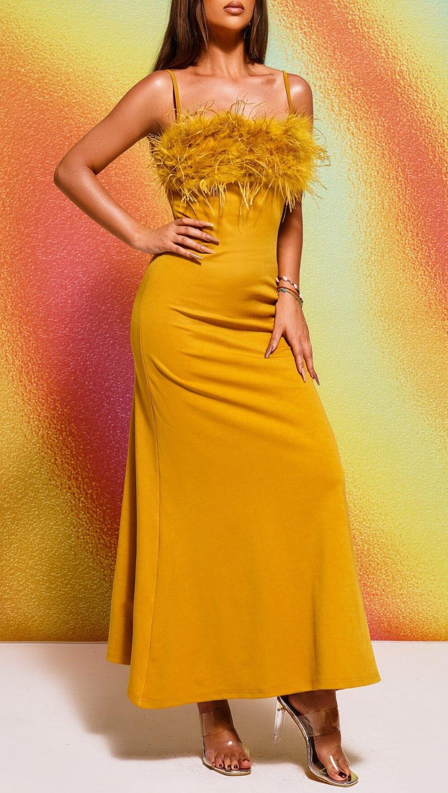 STRAPPY FEATHER MAXI DRESS