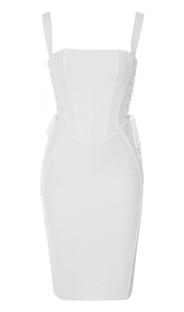 STRAPY HIP WRAP MIDI DRESS IN WHITE