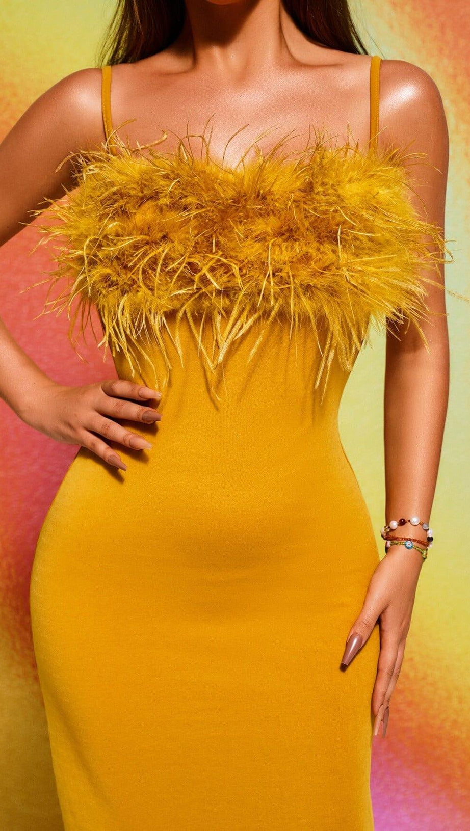 STRAPPY FEATHER MAXI DRESS