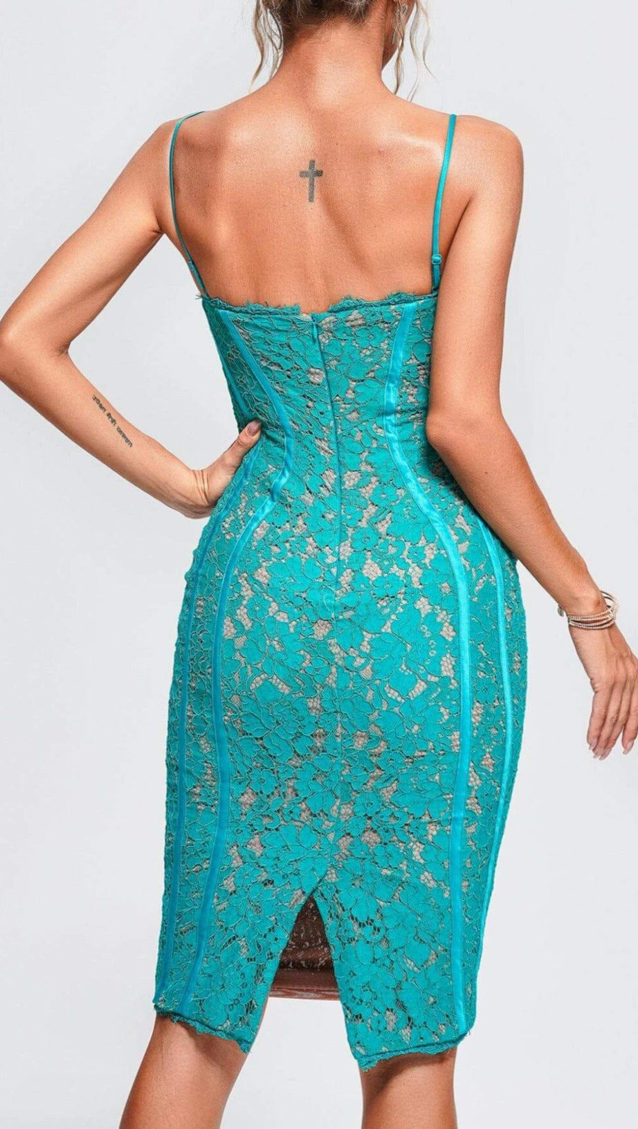 STRAPPY LACE MIDI DRESS