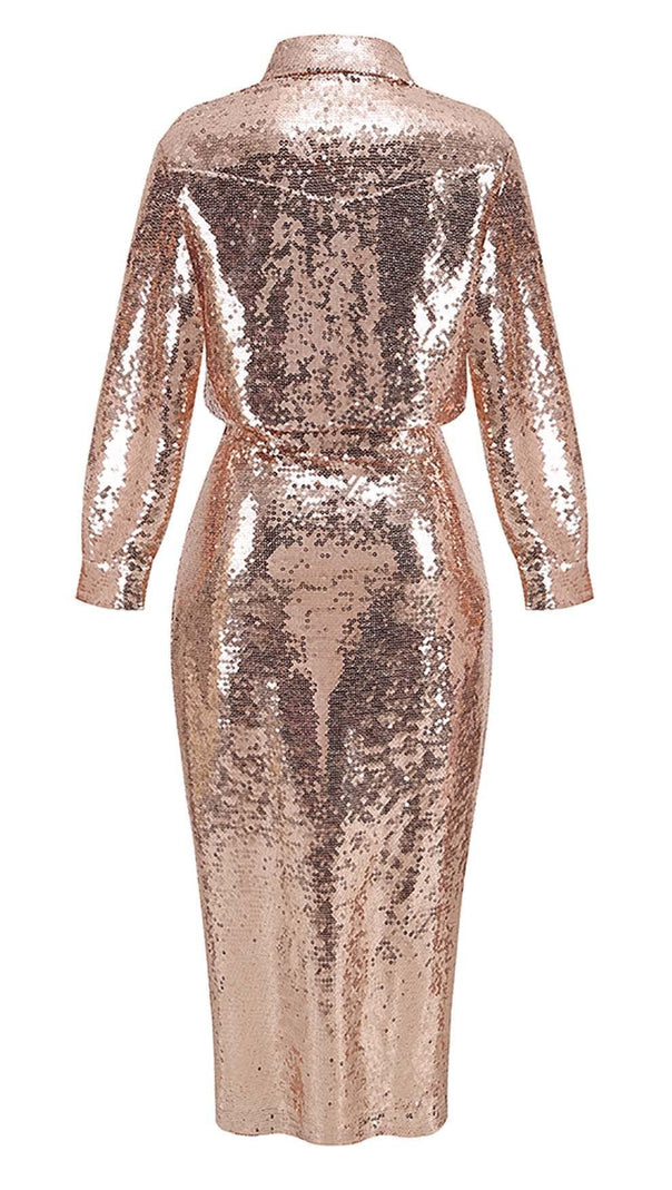AIIZIE THIGH SLIT GLITTER MAXI DRESS IN METALLIC GOLD - product image