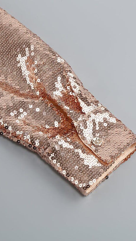 Glitzerndes Maxikleid mit Oberschenkelschlitz in Metallic-Gold