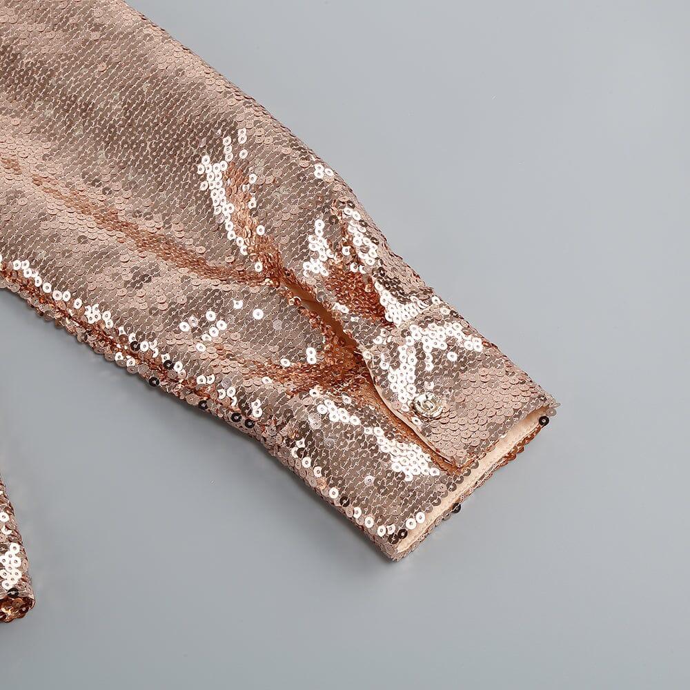 AIIZIE THIGH SLIT GLITTER MAXI DRESS IN METALLIC GOLD - product image