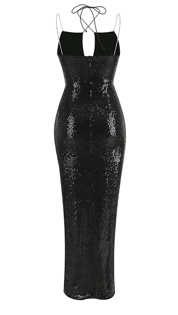 AIIZIE THIGH SLIT SEQUIN MAXI DRESS IN BLACK - product image
