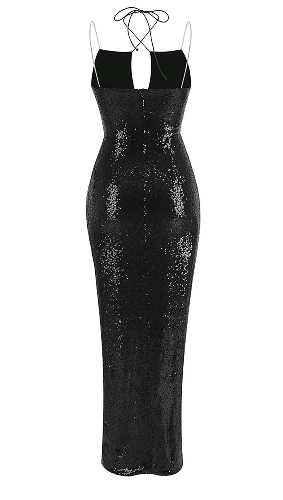 THIGH SLIT SEQUIN MAXI DRESS IN BLACK
